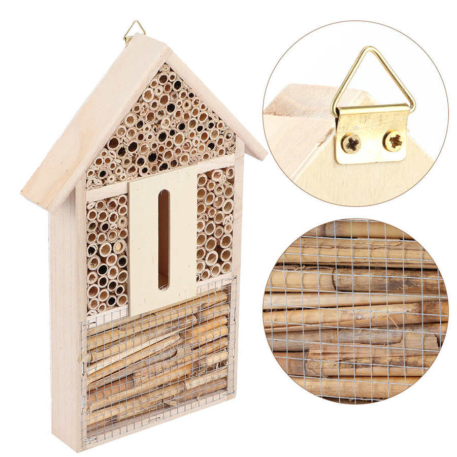 Hanging Natural Wooden Bee House for Gardens by HitMyNeed