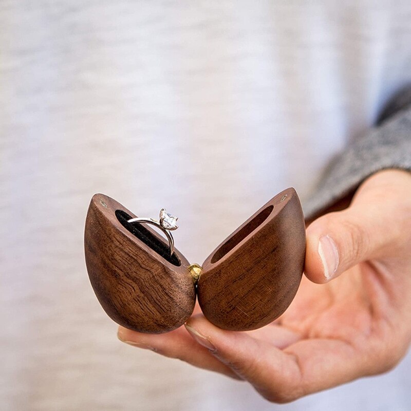 Heart Shaped Walnut Wooden Engagement Ring Box by HitMyNeed