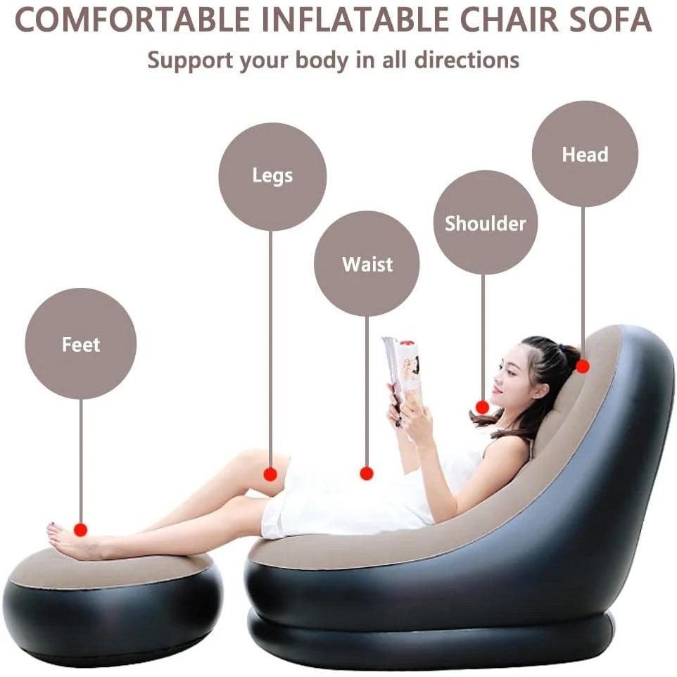 Inflatable Lazy Bean Bag Sofa Chair with Leg Rest by HitMyNeed
