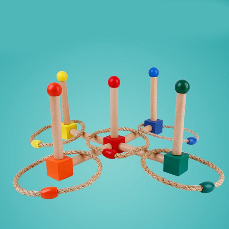 Kids Wooden Ring Toss Game Set with Rope Hoops by HitMyNeed