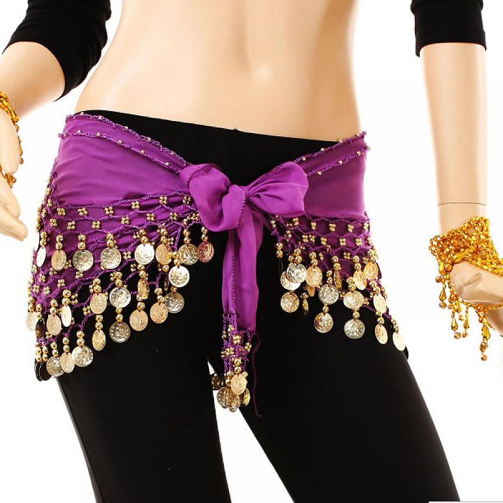 Ladies Chiffon Belly Dance Coin Hip Scarf Skirt by HitMyNeed