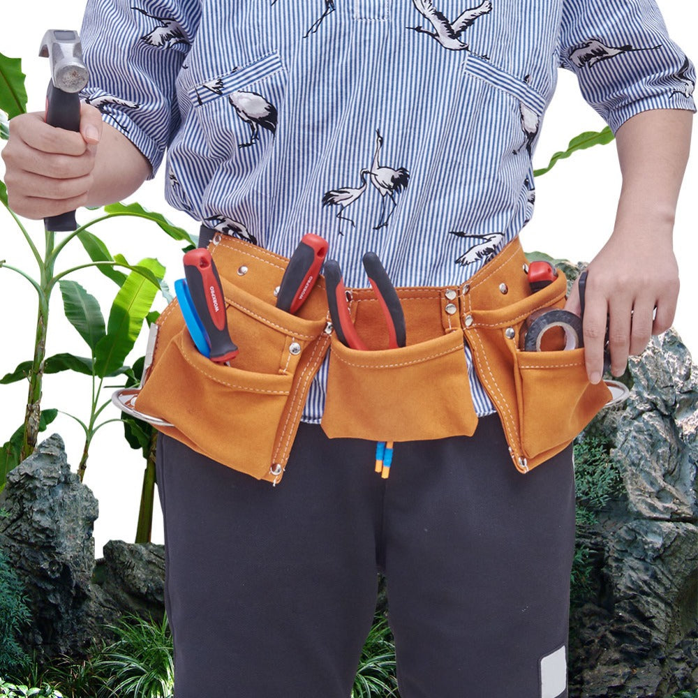 Leather Tool Belt with Multi Pockets and Hammer Hooks by HitMyNeed