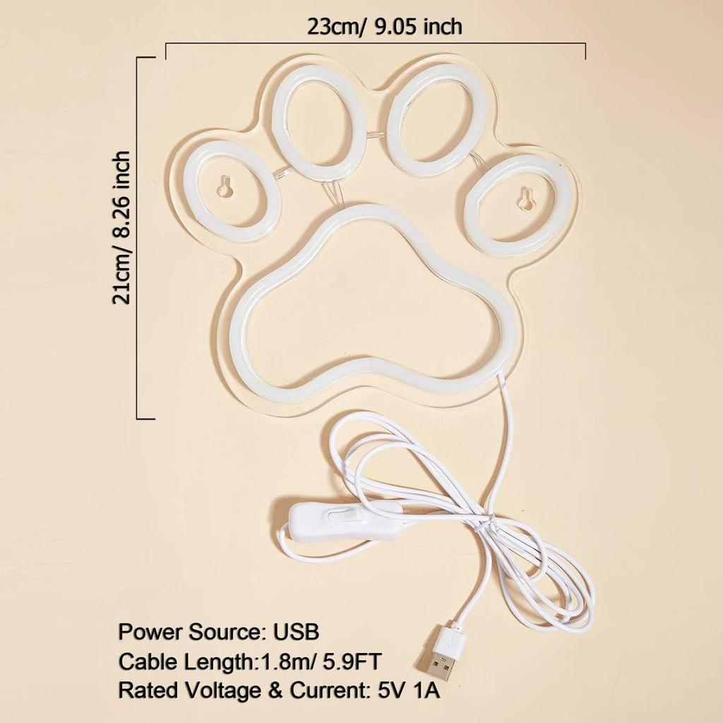 LED Neon Paw USB Wall Light Night Lamp 23x21cm by HitMyNeed
