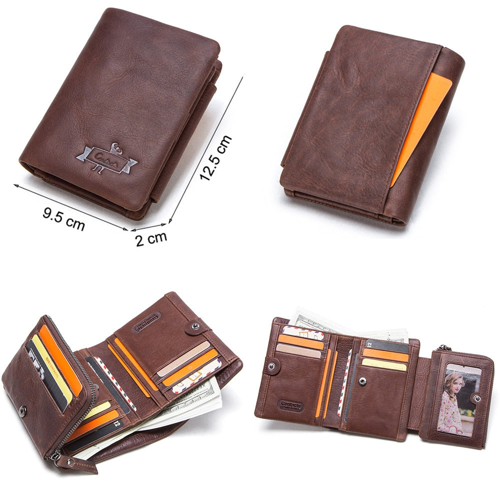 Men's Leather Trifold Wallet with Coin Pocket by HitMyNeed