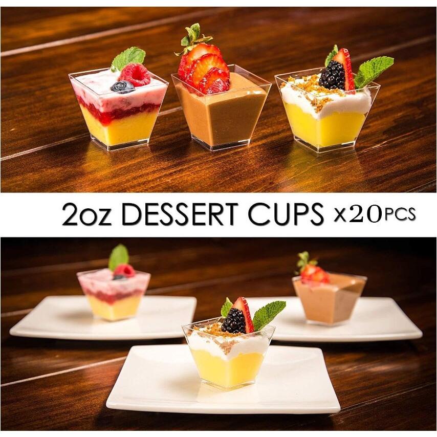 Mini Clear Dessert Cups with Spoons (20 Pack, 2oz) by HitMyNeed