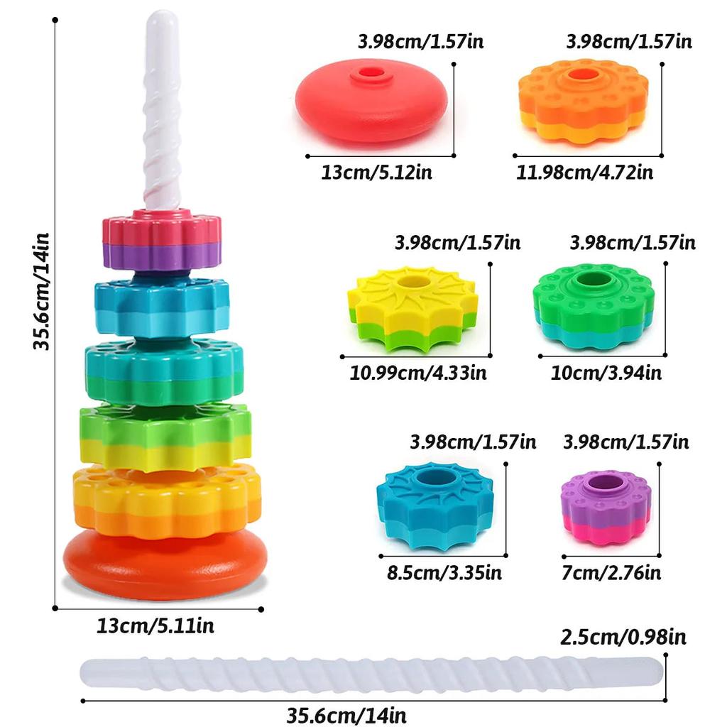Montessori Rotating Rainbow Stacking Tower Toy by HitMyNeed