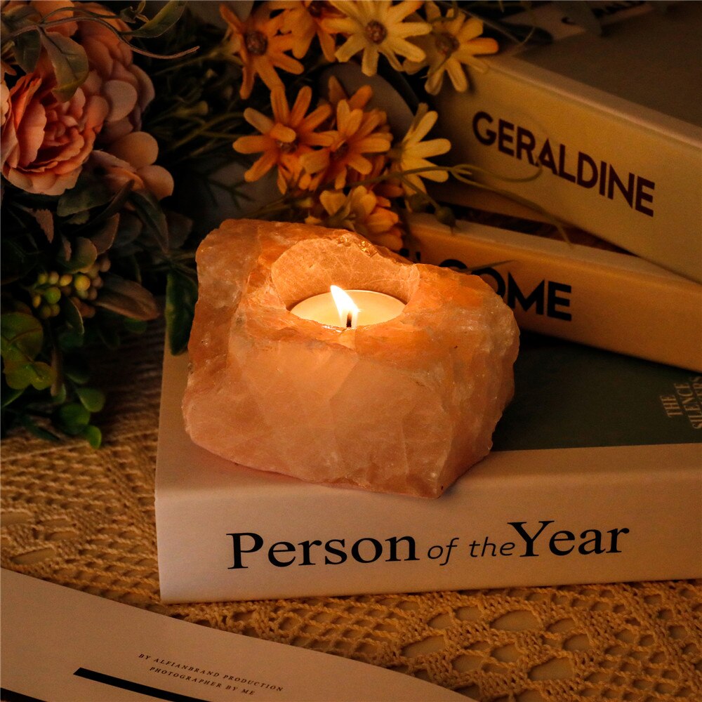 Natural Rose Quartz Tealight Candle Holder by HitMyNeed