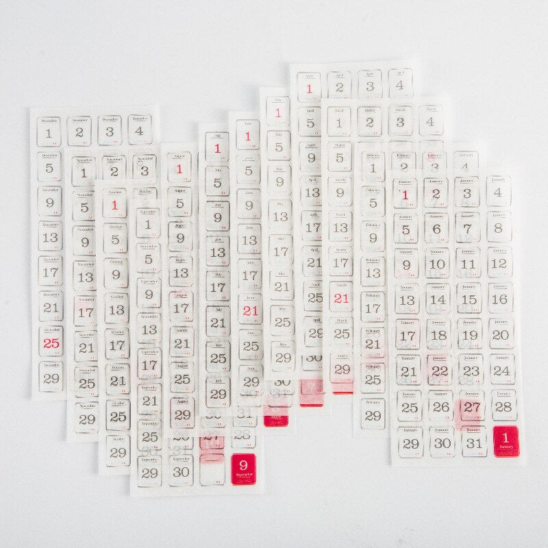 Paper Daily Date Stickers Set (12 Sheets, 365 Days) by HitMyNeed
