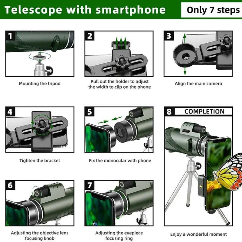 Portable 80x HD Monocular Telescope with Phone Mount by HitMyNeed