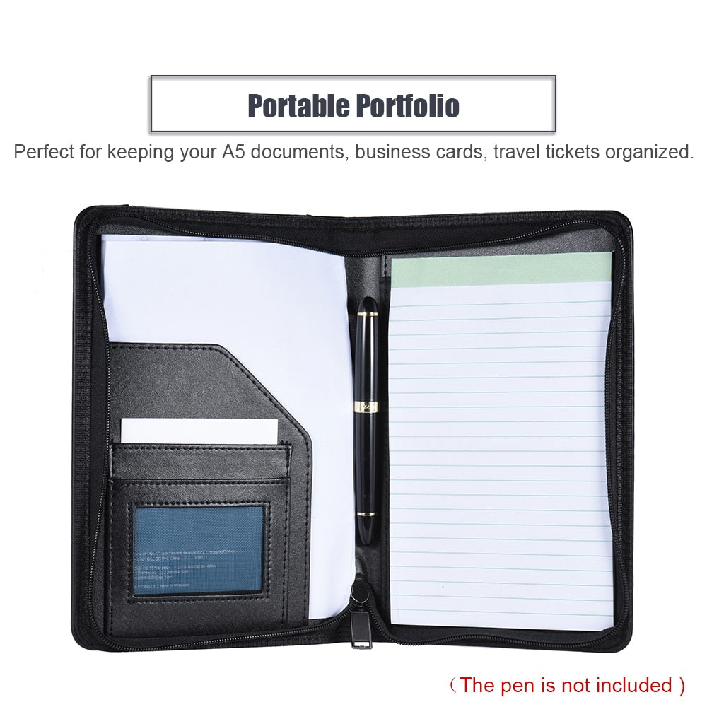 Portable PU Leather Zippered Portfolio Notebook by HitMyNeed
