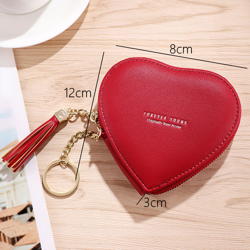 PU Leather Heart Wallet with Zipper and Tassel by HitMyNeed