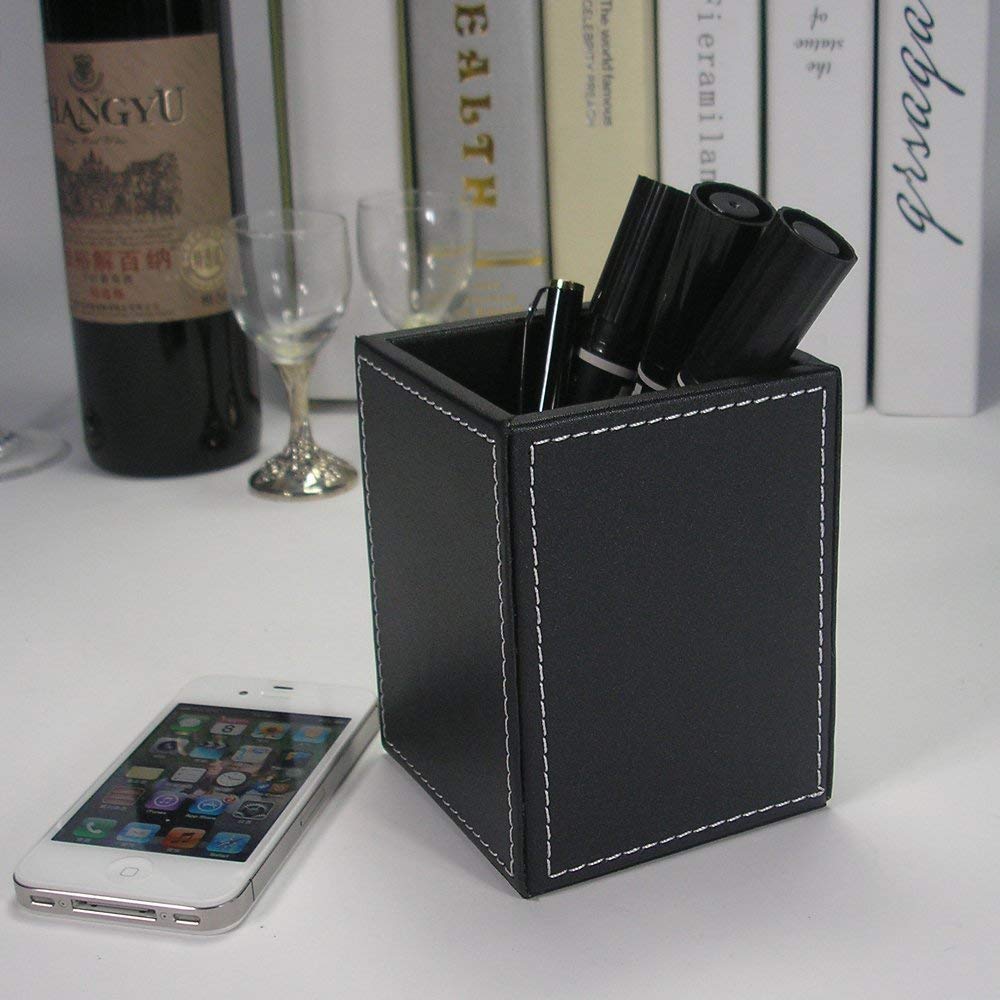 PU Leather Pencil Cup Desk Organizer, Black by HitMyNeed