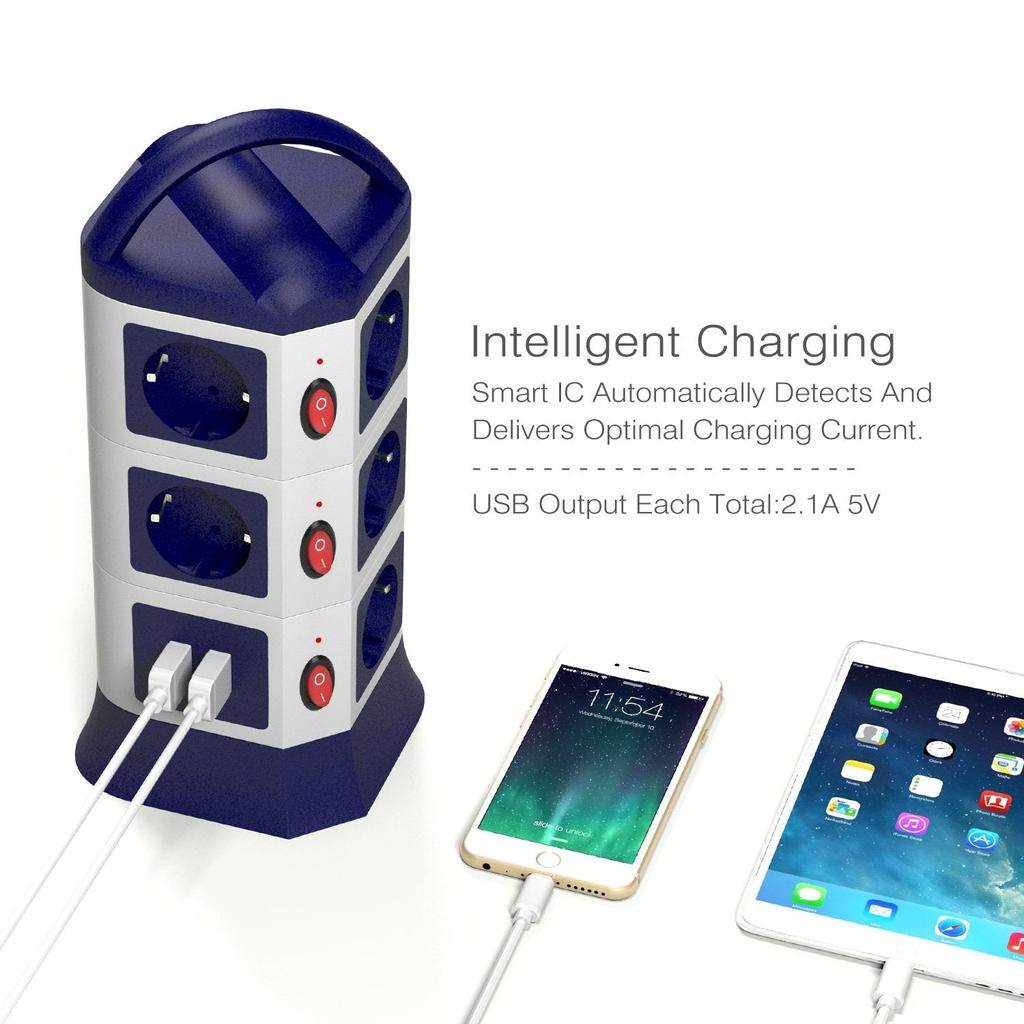 Retractable Extension Cord Multi-Socket Tower EU Plug by HitMyNeed