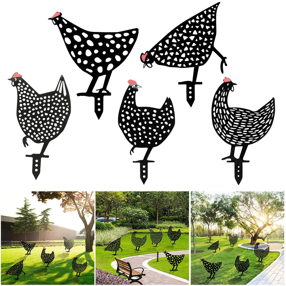 Retro Metal Chicken Garden Ornaments Set of 5 by HitMyNeed