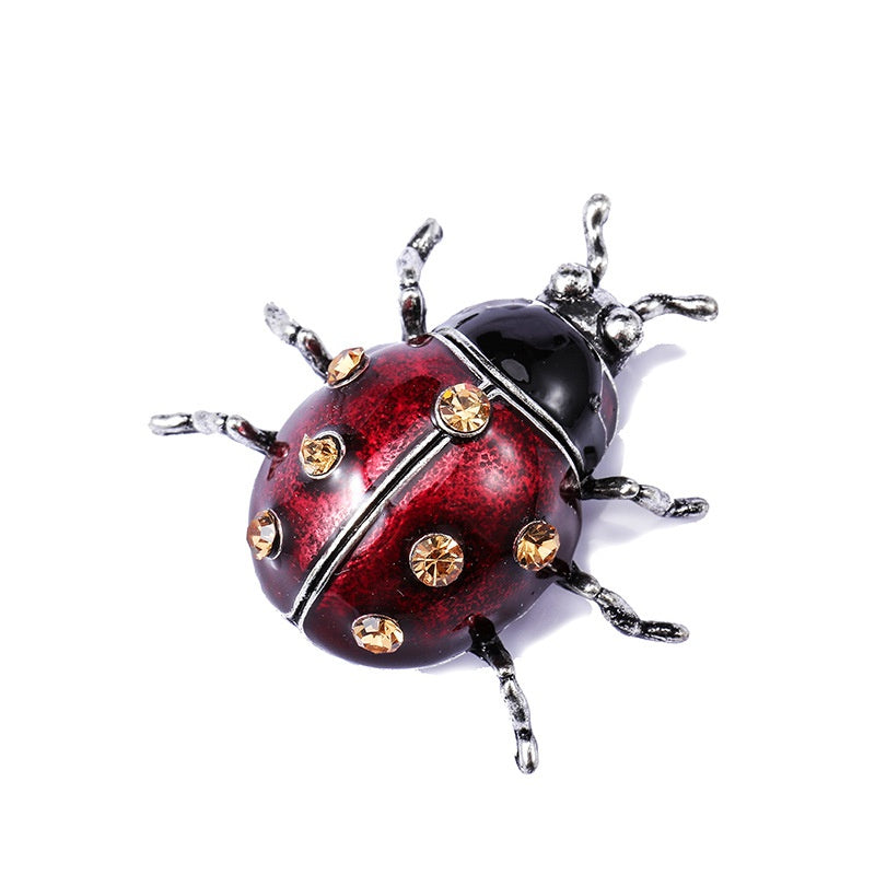 Retro Metal Ladybug Brooch with Rhinestones by HitMyNeed