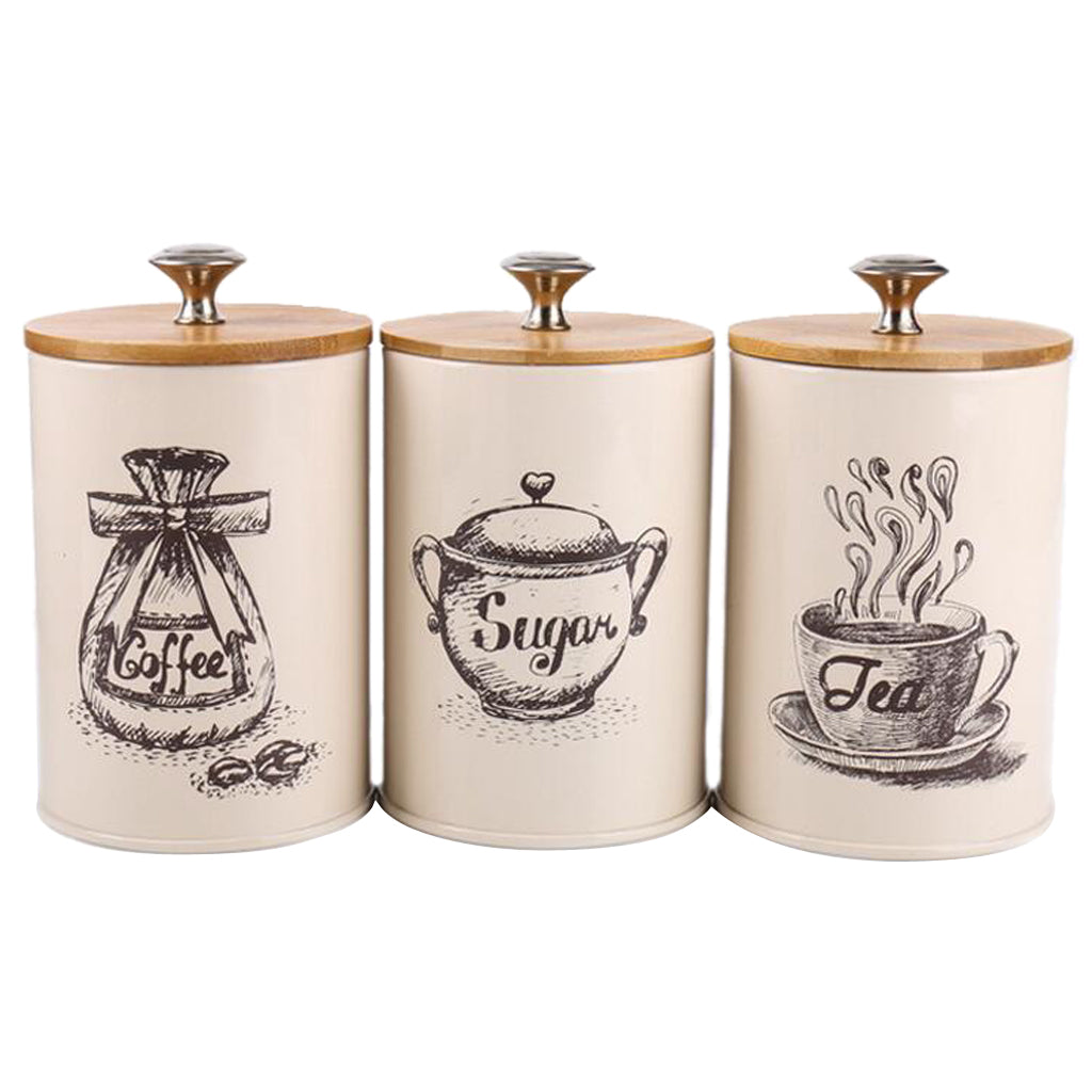 Retro Tea, Coffee and Sugar Canister Set (3pcs, 1L) by HitMyNeed