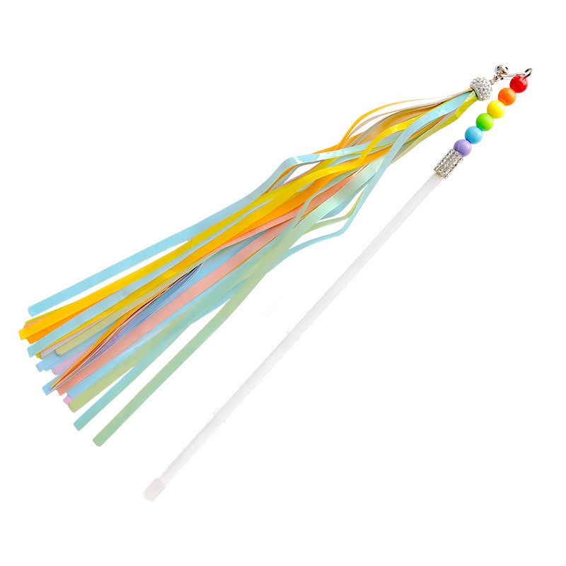 Ribbon Cat Wand Toy with Rainbow Tassel by HitMyNeed