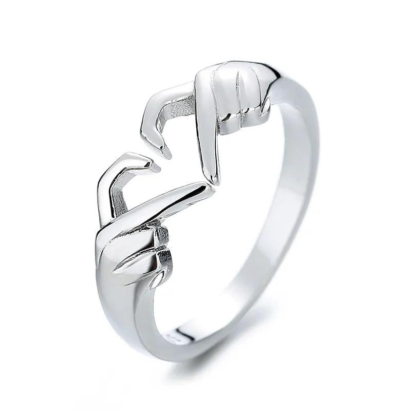 Romantic Love Hand Heart Ring, Adjustable Silver Tone by HitMyNeed