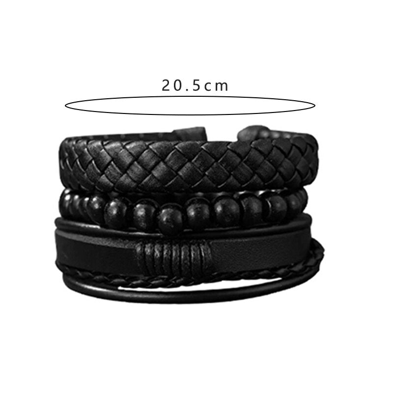 Set of 3 Black Woven PU Leather Men's Bracelets by HitMyNeed