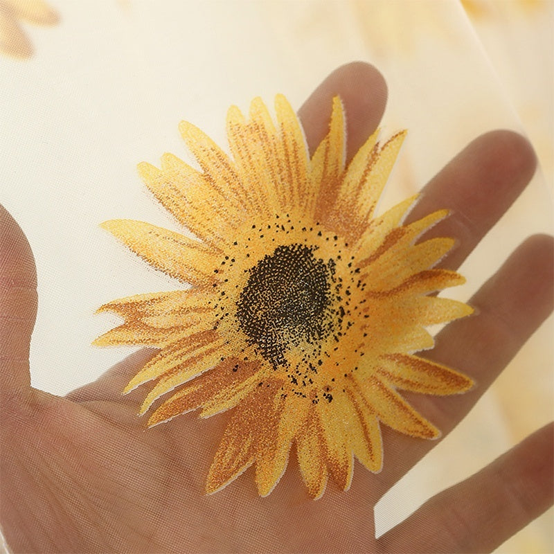 Sheer Tulle Sunflower Window Curtain Panel 100x200cm by HitMyNeed