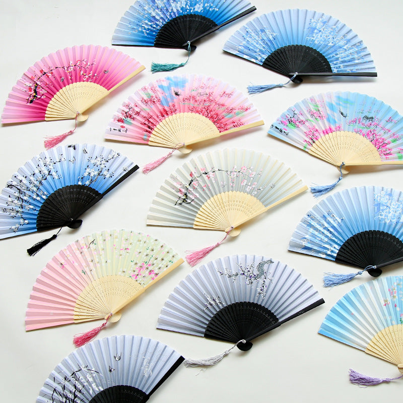 Silk Folding Fan with Wooden Frame and Tassel by HitMyNeed