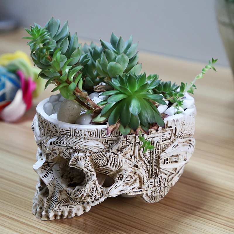 Skull Flower Pot Resin Planter for Succulents by HitMyNeed