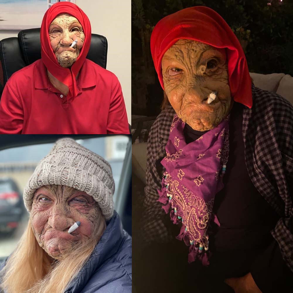 Smoking Granny Latex Mask with Red Scarf by HitMyNeed