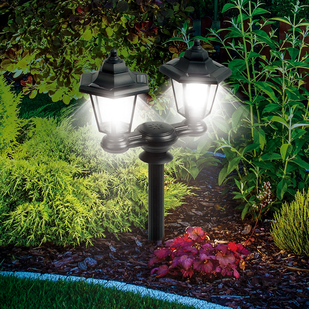 Solar Dual Head Post Light with Wall Mount by HitMyNeed