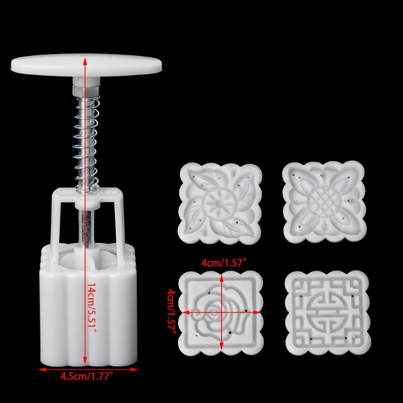 Square Mooncake Press Mold Set with 4 Stamps 50g by HitMyNeed
