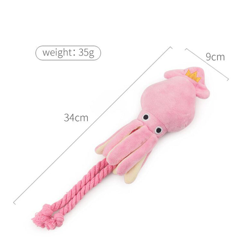 Squeaky Soft Squid Dog Plush Toy with Rope by HitMyNeed