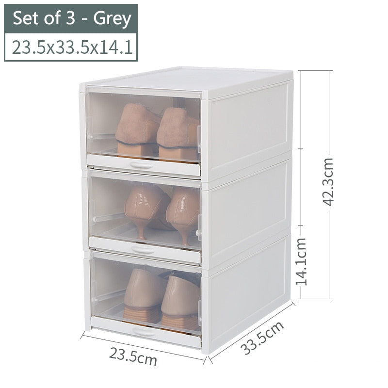 Stackable Shoe Storage Boxes Set of 3 by HitMyNeed