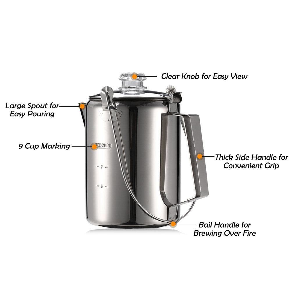 Stainless Steel Camping Coffee Percolator 9 Cup by HitMyNeed