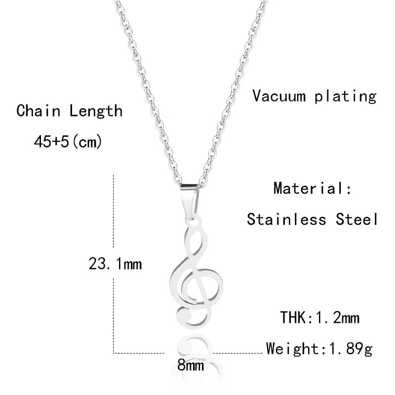 Stainless Steel Musical Note Pendant Necklace by HitMyNeed