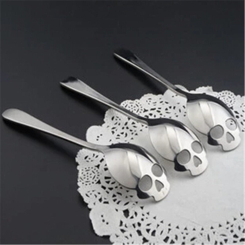Stainless Steel Skull Spoon Gothic Dessert Spoon by HitMyNeed