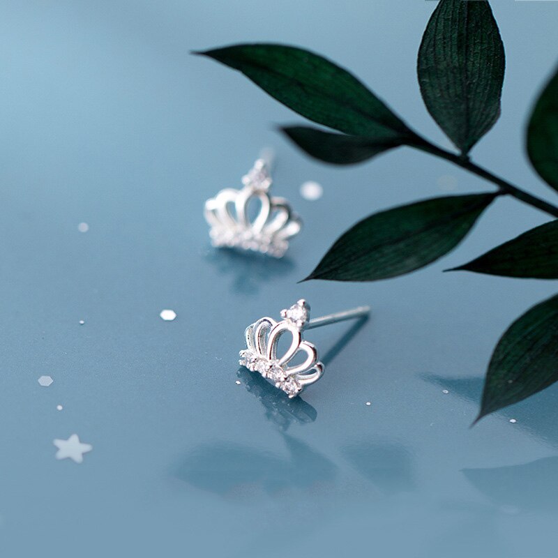 Sterling Silver Crown Stud Earrings for Women by HitMyNeed