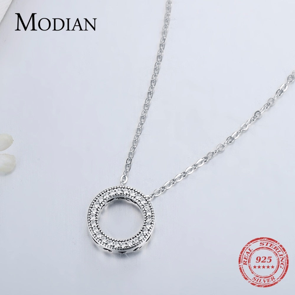Sterling Silver Round Zircon Pendant Necklace by HitMyNeed
