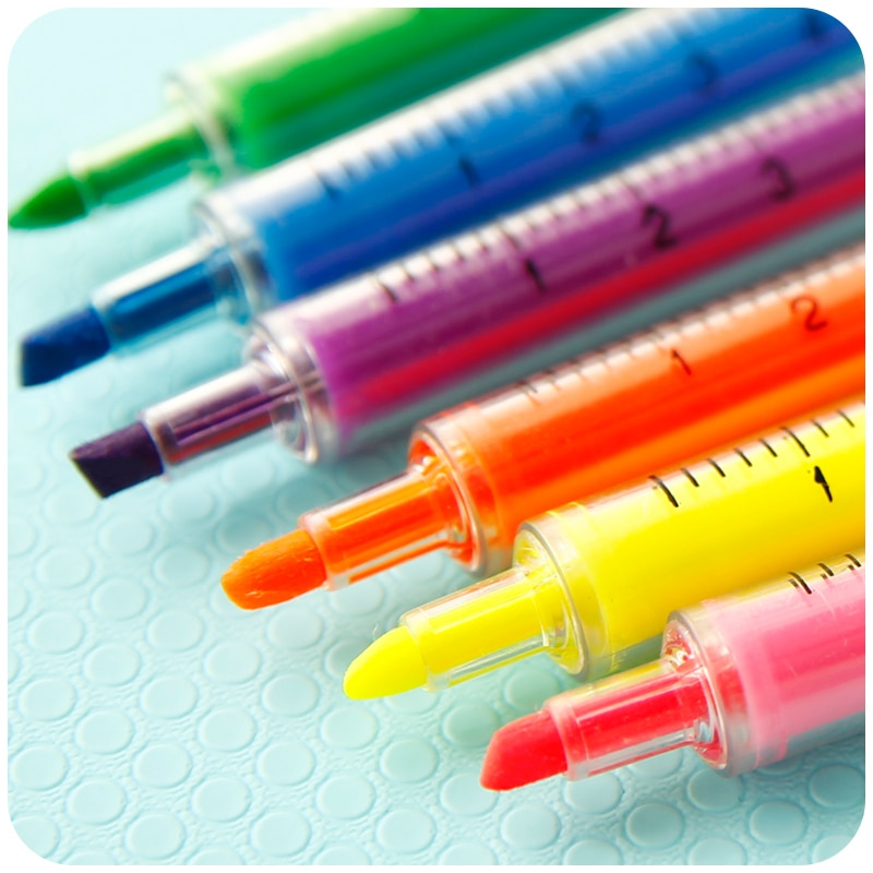 Syringe Highlighter Pens Set of 6 by HitMyNeed