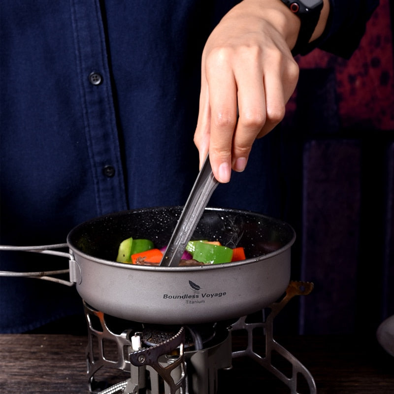 Titanium Camping Frying Pan with Folding Handle 150mm by HitMyNeed
