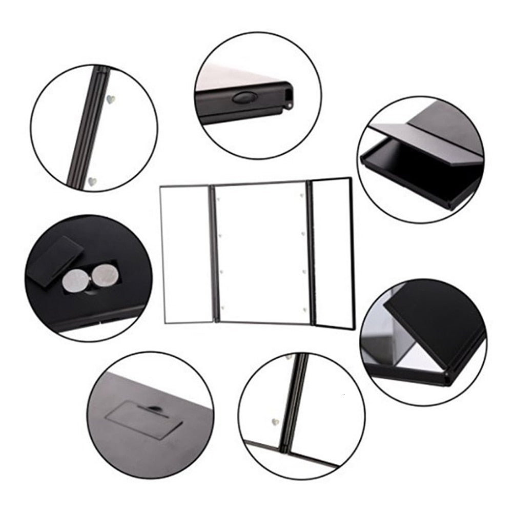 Tri Fold Travel Vanity Mirror with LED Lights by HitMyNeed