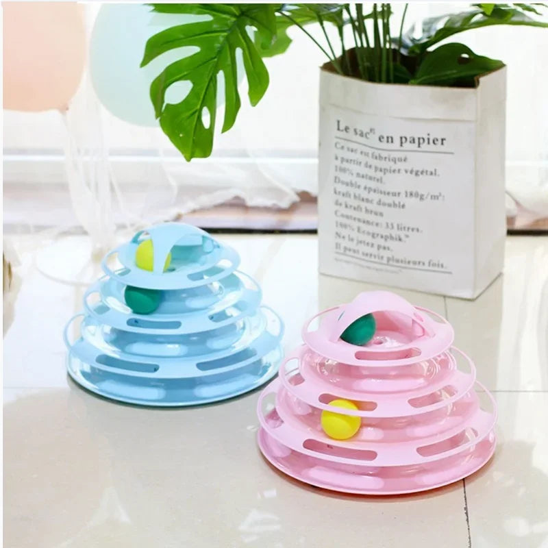 Triple Layer Cat Toy with Balls and Feather Teaser by HitMyNeed