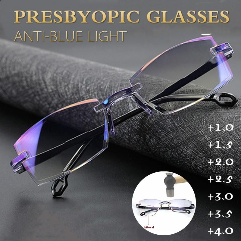 Unisex Rimless Bifocal Reading Glasses Anti Blue Light by HitMyNeed