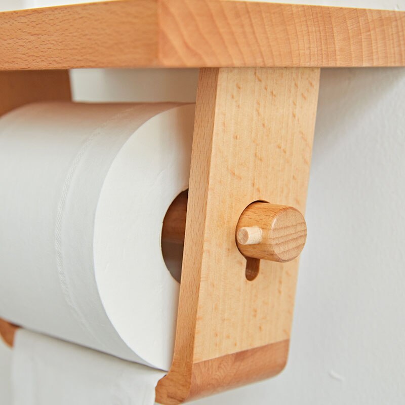 Wall-Mounted Beech Wood Toilet Roll Holder Shelf by HitMyNeed