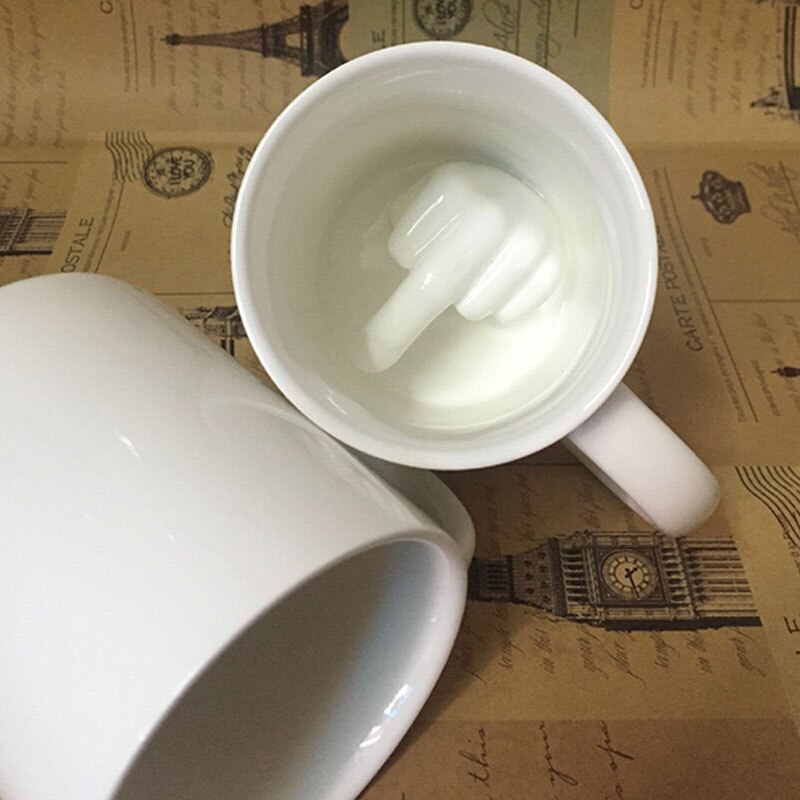 White Ceramic Middle Finger Coffee Mug by HitMyNeed