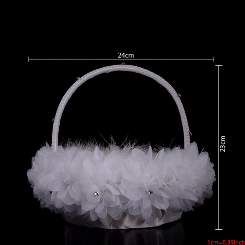 White Lace Flower Girl Basket for Wedding Aisle Petals by HitMyNeed