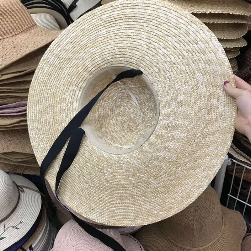 Wide Brim Straw Boater Hat with UV Sun Protection by HitMyNeed