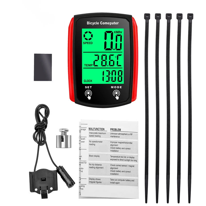 Wired Bike Computer Odometer with LCD Speed Display red by HitMyNeed