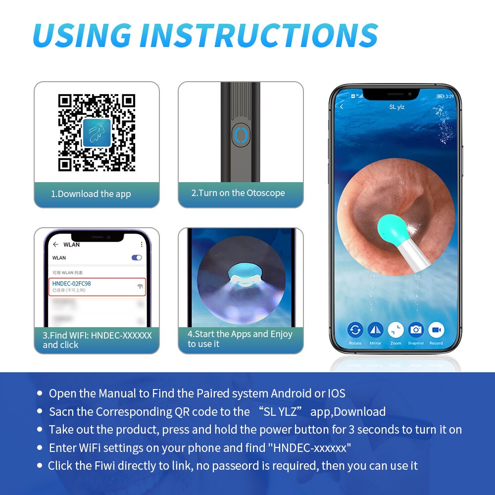 Wireless WiFi Ear Otoscope Camera with LED Light by HitMyNeed