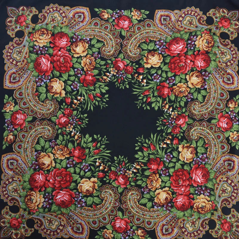 Women's Floral Russian Square Scarf with Fringe by HitMyNeed