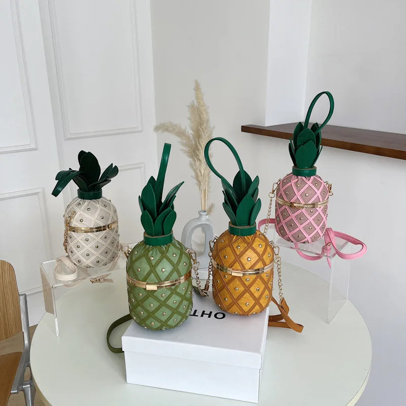 Women's Pineapple Crossbody Bag with Metal Chain by HitMyNeed