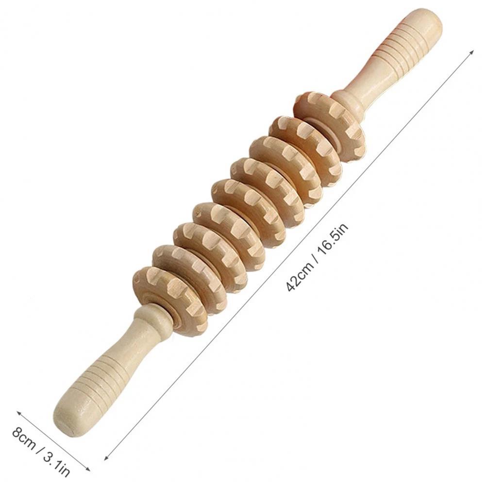 Wooden Fascia Massage Stick with Grooved Rollers by HitMyNeed